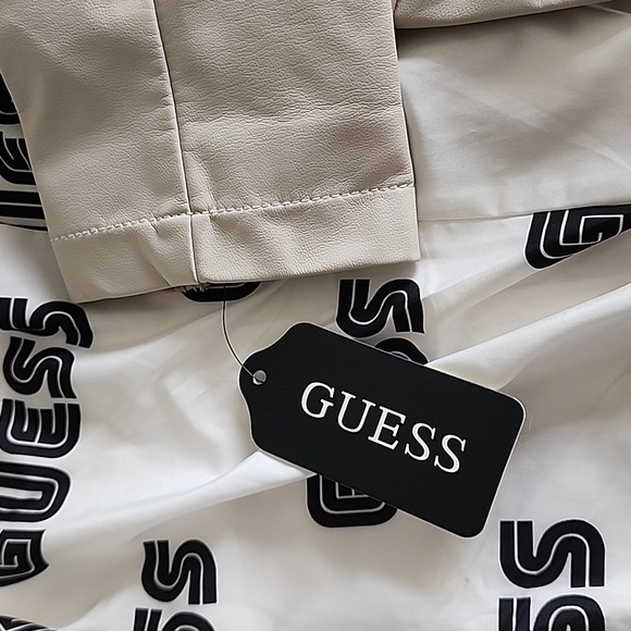 Guess Women's Off-White Faux-Leather Moto Jacket - Picture 4 of 9